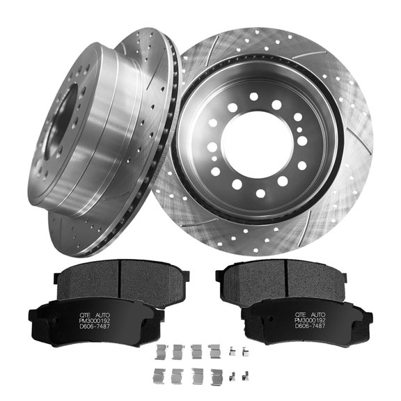 Set of 6 Rear 312mm Drilled Slotted Brake Disc Rotors-Ceramic Brake Pad Kit For 2007-2009 Toyota FJ Cruiser