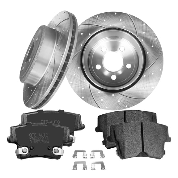 Set of 6 Rear 320mm Drilled Slotted Brake Disc Rotors-Ceramic Brake Pad Kit For 2005-2008 Dodge Magnum Rear D1057 7964