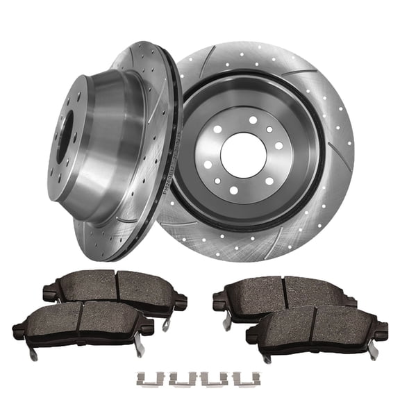 Set of 6 Rear 325mm Drilled Slotted Brake Disc Rotors-Ceramic Brake Pad Kit For 2003-2008 Isuzu Ascender
