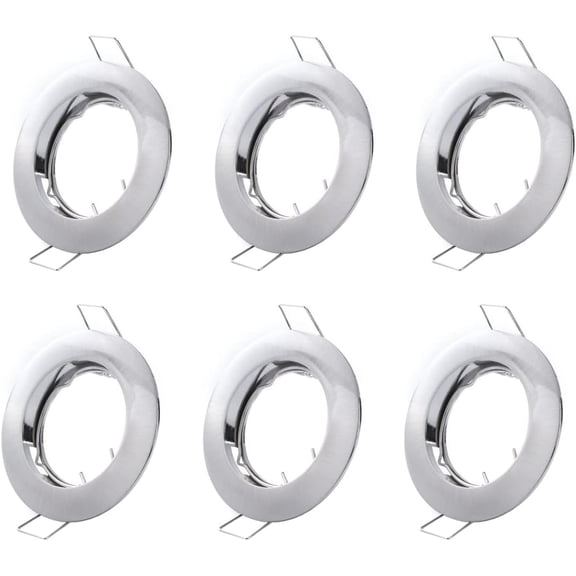 Set of 6 Recessed Light Frames, Ceiling Mount, Recessed Spotlights, Aluminium (LED/Halogen/GU10/MR16/PAR16/50 mm), Silver