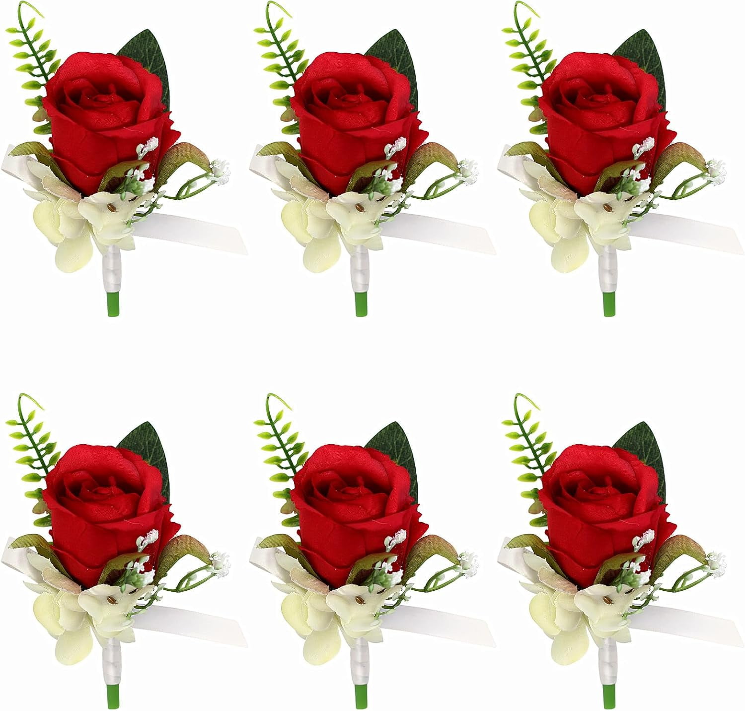 Set Of 2 Red Rose Boutonnieres For Men - Silk Flower Lapel Pins For Groom, Best Man, Weddings & Prom