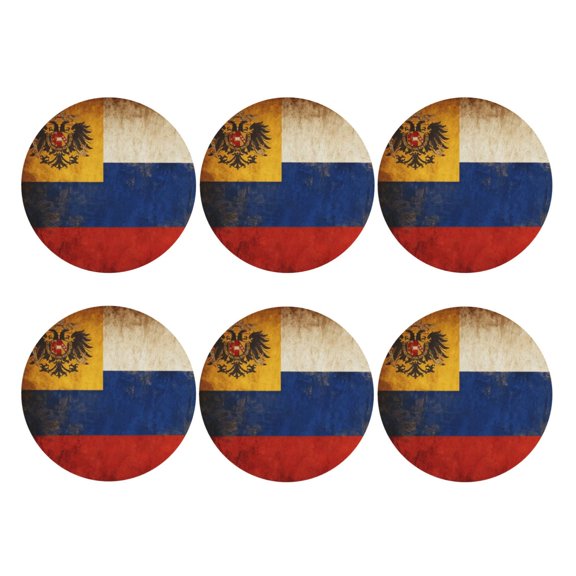 Set of 6 Retro Old Russian-Flag Drink Coasters for Coffee Table Leather Coaster for Decor Housewarming Round Shape