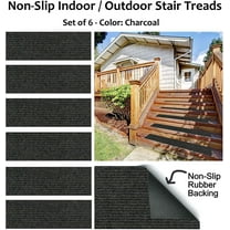 Set of 6 Rubber Backed Non-Slip 1/4" Thick Heavy Duty Indoor/Outdoor Carpet Stair Treads. Many Sizes Available (Color: Charcoal)