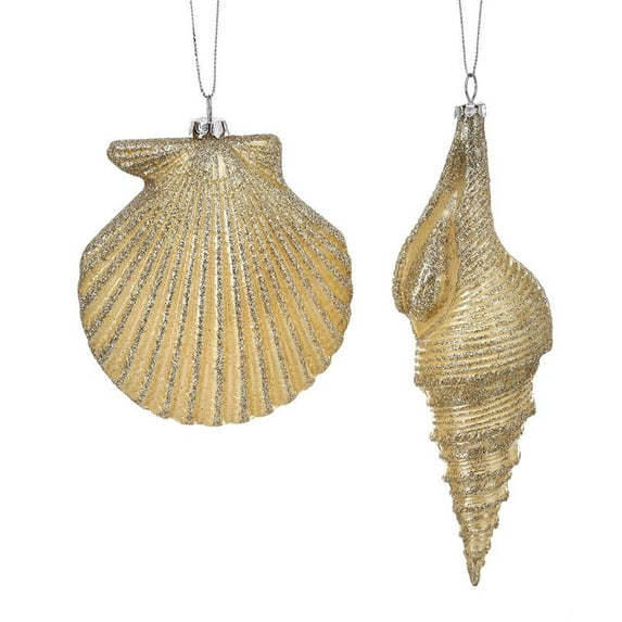 Set of 6 Shimmering Silver and Beige Glitter Pearl Seashell Ornament, 7"