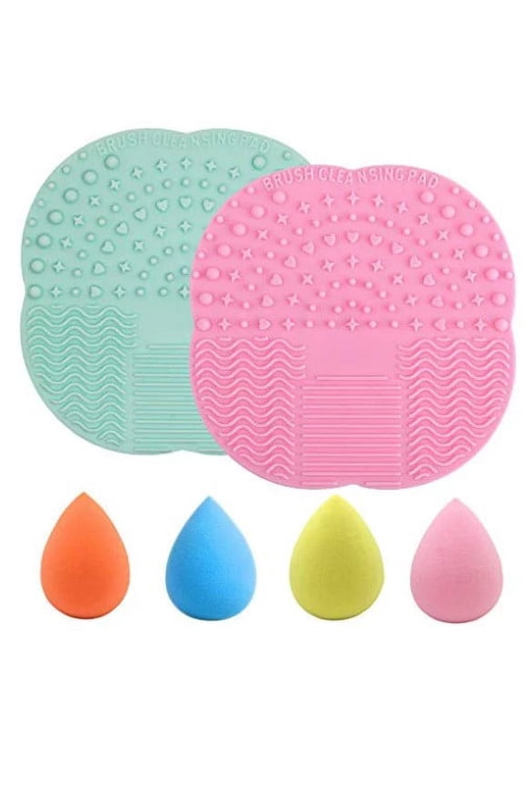 Set of 6, Silicone Makeup Brush Cleaning Mat and Makeup Sponge, findTop 2 PCS Makeup Brush Cleaner Pad and 4 PCS Foundation Blending Sponge (Assorted Colors)
