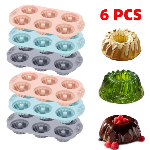 Set of 6 Silicone Muffin Pan, 6 Cups Fluted Tube Cake Pans, Jello Mold, Donut Pan For Baking Nonstick Non Stick Fancy Molds