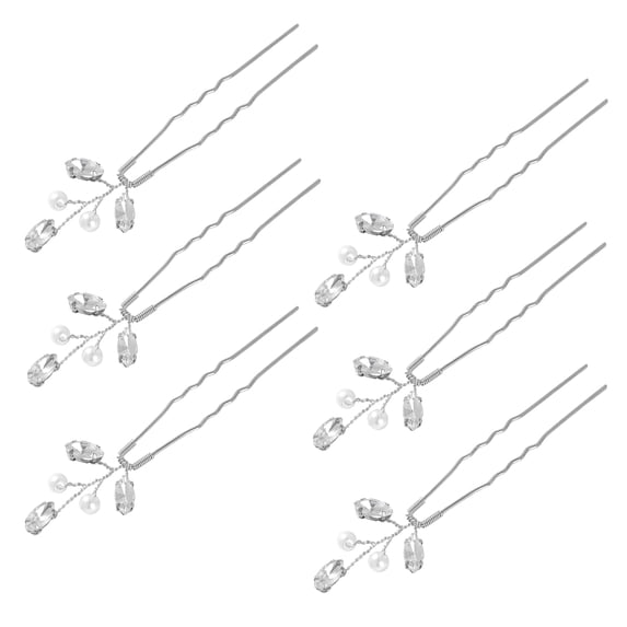 MIALLO Set of 6 Silver Bridal Hair Pins, Pearl and Crystal Wedding Hair Accessories for Brides & Bridesmaids, U-Shaped Hair Forks