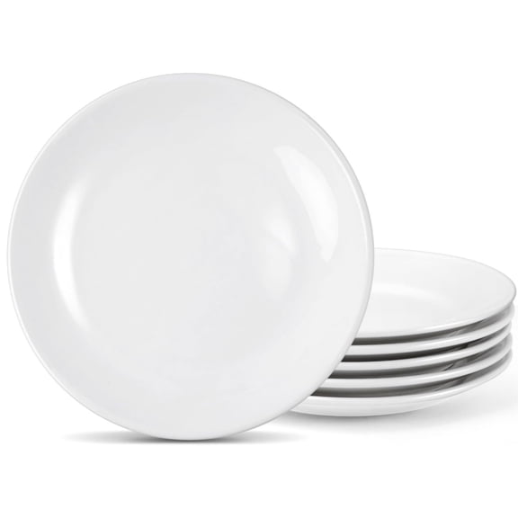Set of 6 Small Dessert Plates, Boriyuan 7 Inch Appetizer Plates, Round Plastic Salad Plate for Indoor Outdoor Cakes, Bread, Snack, Fruit (White)