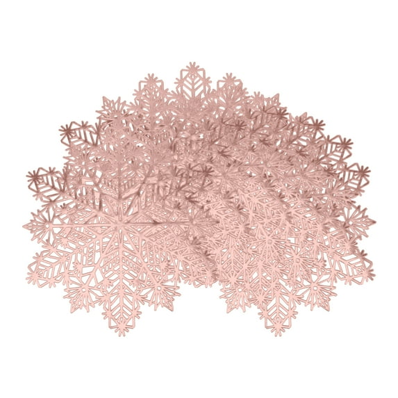 Set of 6 Snowflake Shape Placemats, Kitchen Table Mat, Seasonal Holiday Christmas Place Mats for Party Dining Table Rose Gold 15inch