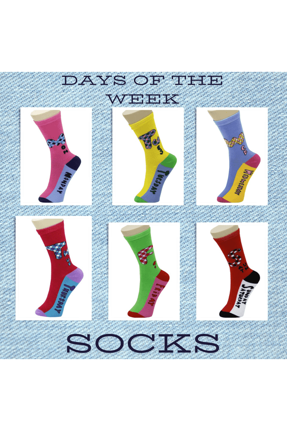 Set of 6 Socks Days of the Week Crew Novelty Socks 9-11 Gift Set of Six Pair of Socks Yelete