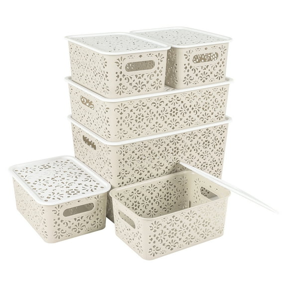 ANMINY Lace-Design Storage Bins, 6 ct, Beige