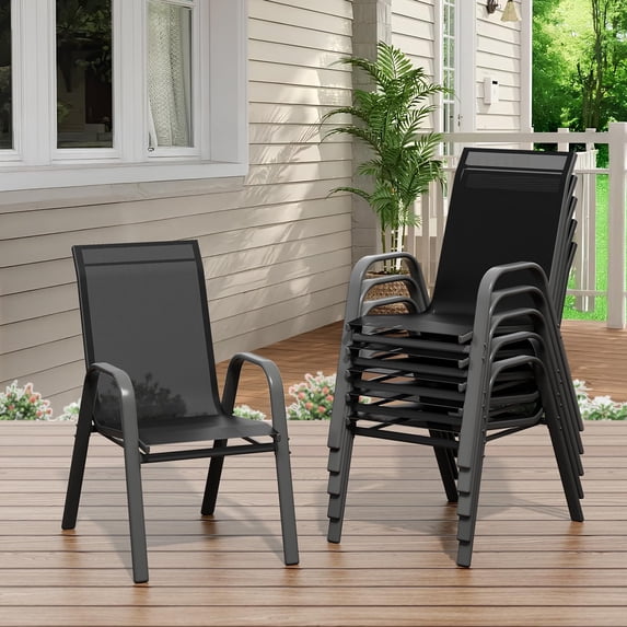 Set of 6 Stackable Patio Dining Chairs Set, High Back & Textilene Mesh ...