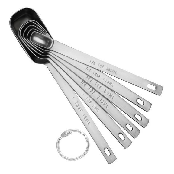 Set of 6 Stainless Steel Spoon for Accurate Measurements Rectangular Teaspoon with Leveler Kitchen Measuring Tool
