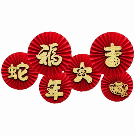 Set of 6 Sturdy Paper Fan Decorations Portable Accessory for New Year's Day Party Wall Hanging Ornament Art Supplies