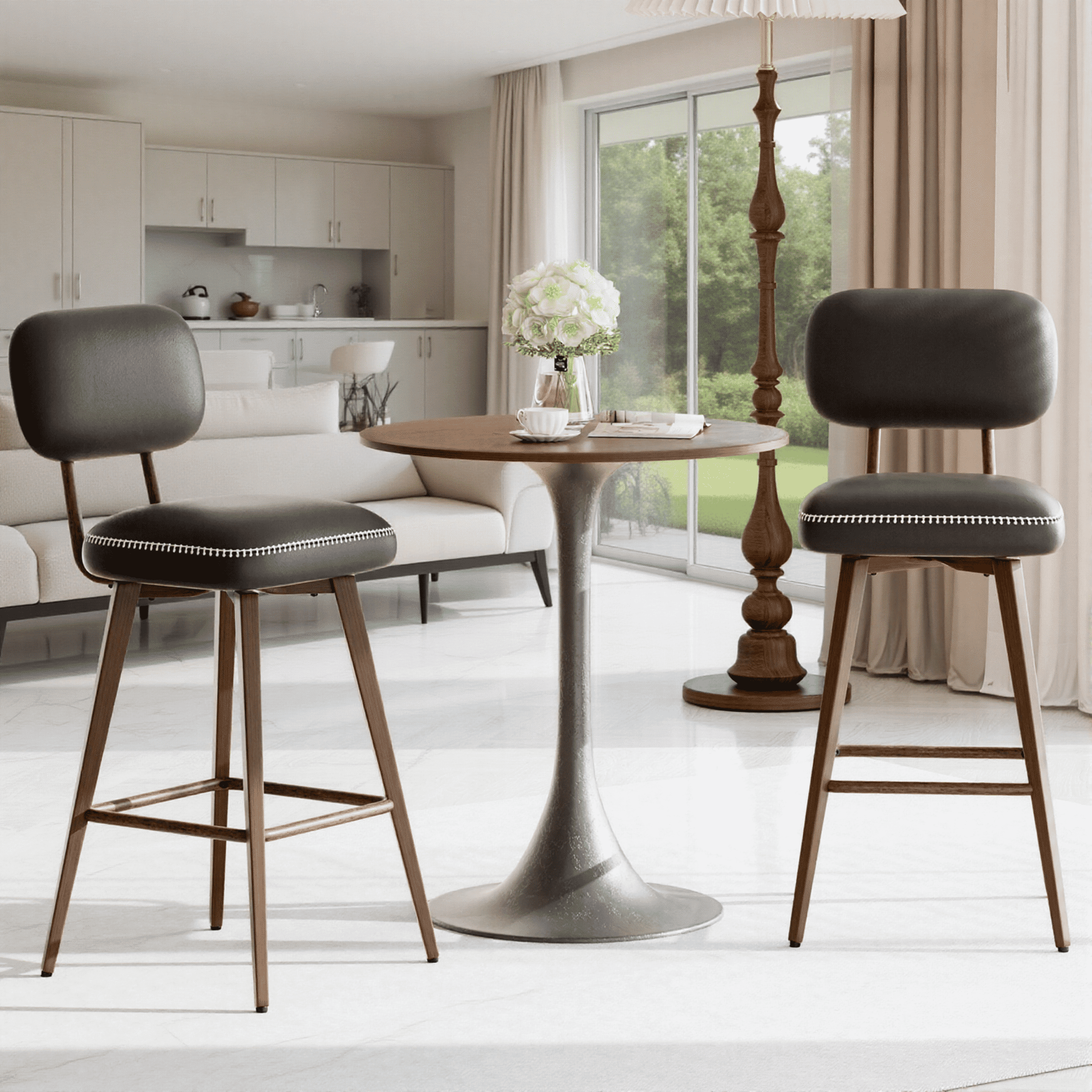 Set of 6 Swivel Counter Height Bar Stools, Faux Leather Stools with ...