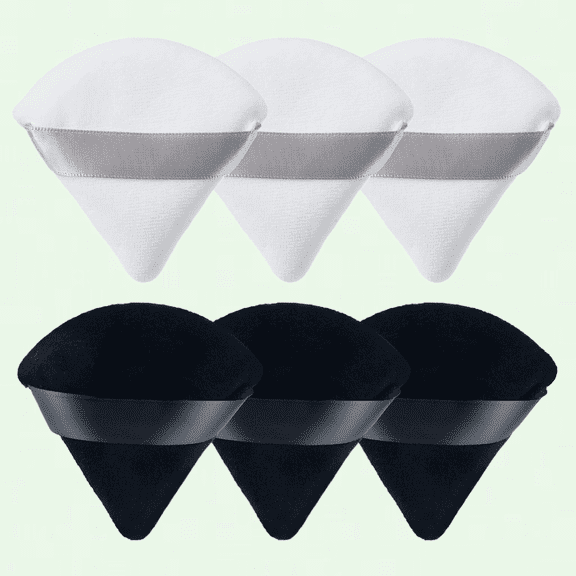 Set of 6 Triangular Face Puffs, 2.76 Inch, for Powder Application