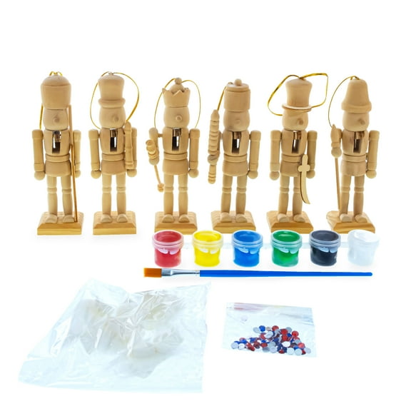Set of 6 Unfinished Wooden Nutcrackers DIY Craft Kit 5 Inches