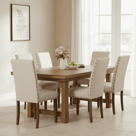 Snugway Handcraft Linen Solid Wood Parson Chair,Dining Chair,Set of 6,Beige
