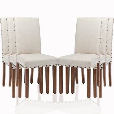 Set of 6 Upholstered Dining Chairs, with Nailhead Trim, Padded Seat, Fabric Parsons Dining Chairs for Dining Room, Beige