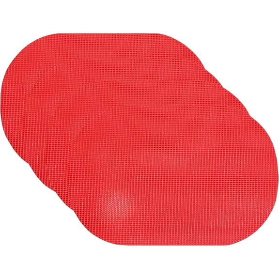 Set of 6 Waffle Weave Placemats Non Slip Oval Place Mats, Red