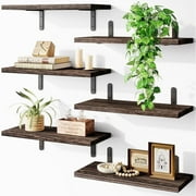 Set of 6 Wall Shelf Rustic Wood Floating Shelves for Living Room Kitchen Bathroom Bedroom, 16 Inch Dark Brown