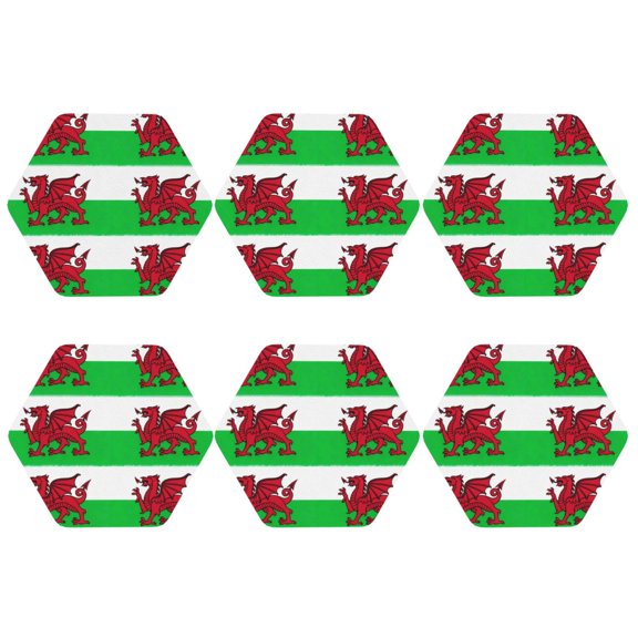 Set of 6 Welsh Dragon Flag Drink Coasters for Coffee Table Leather Coaster for Decor Housewarming Hexagon