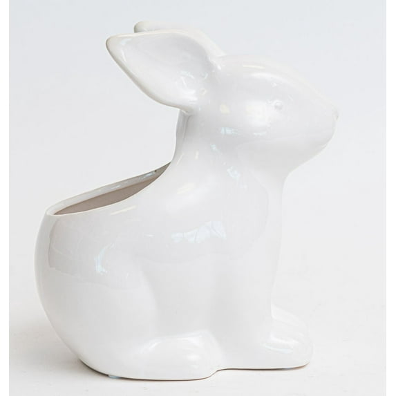 Set of 6 White Glazed Bunny Planter