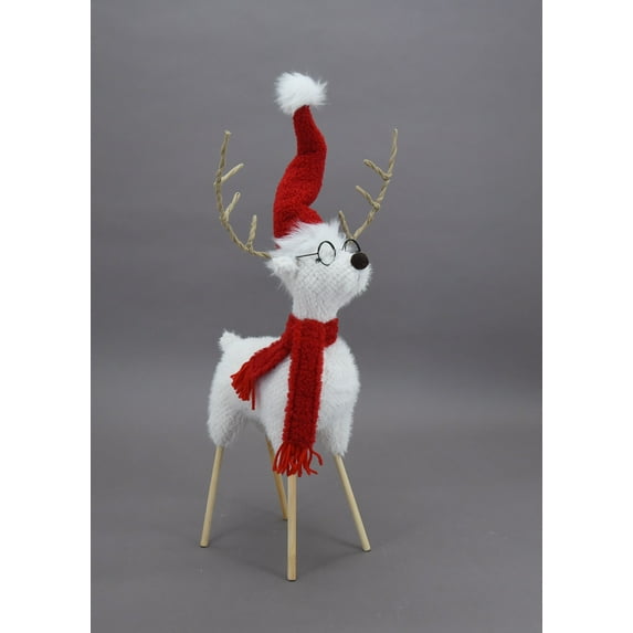 Set of 6 White Reindeer Wearing A Hat, Scarf And Glasses Figurine