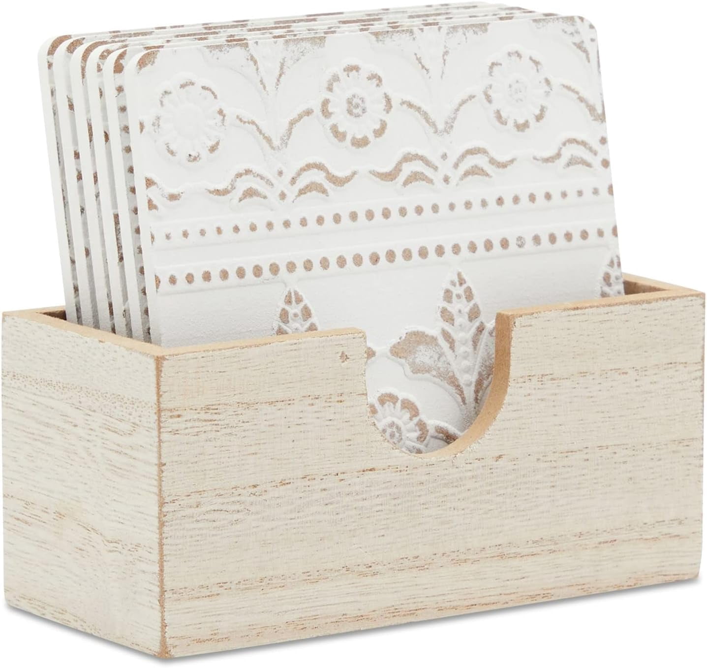 Wooden Coasters Set of 6-3.8 in, White, Square, Farmhouse Style ...