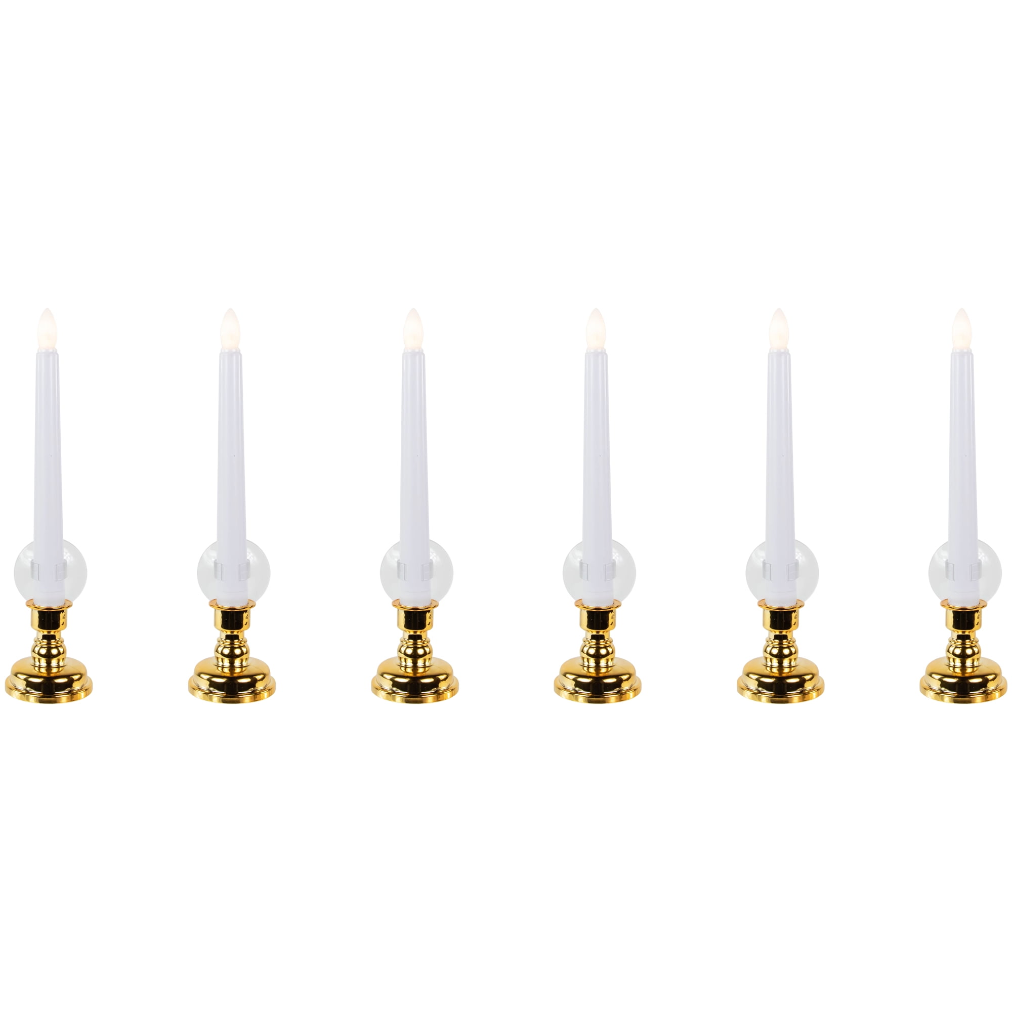 Set of 6 White and Gold Christmas Candle Lights 9.5"