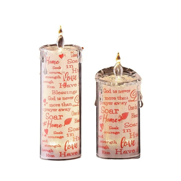 Set of 6 White and Red Holy Messages LED Lighted Candles