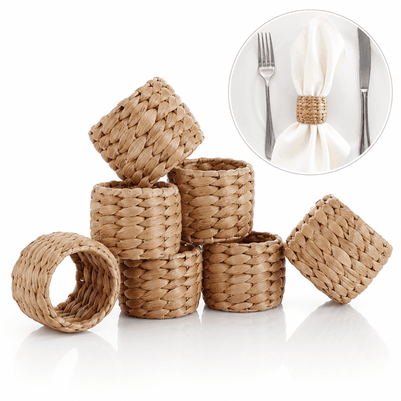 Set of 6 Wicker Rustic Napkin Rings,Boho Woven Napkin Rings Handmade by Water Hyacinth - Perfect for Farmhouse Party,Dining Room,Table Decoration