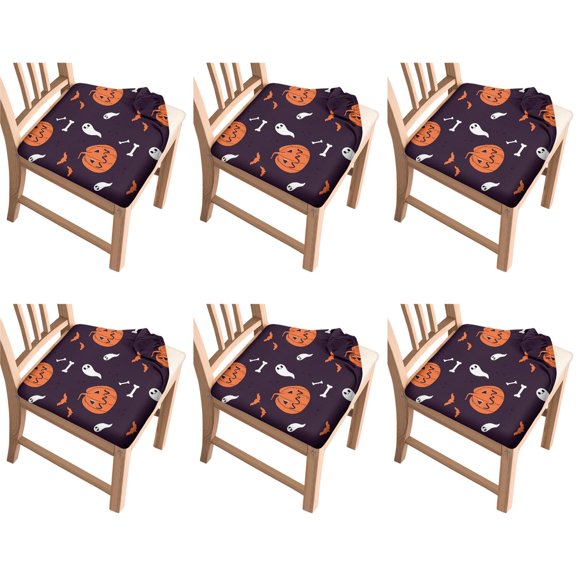 Set of 6 Witch Wizard Halloween Chair Covers - Vintage Horror Art Stretchable Seat Protectors