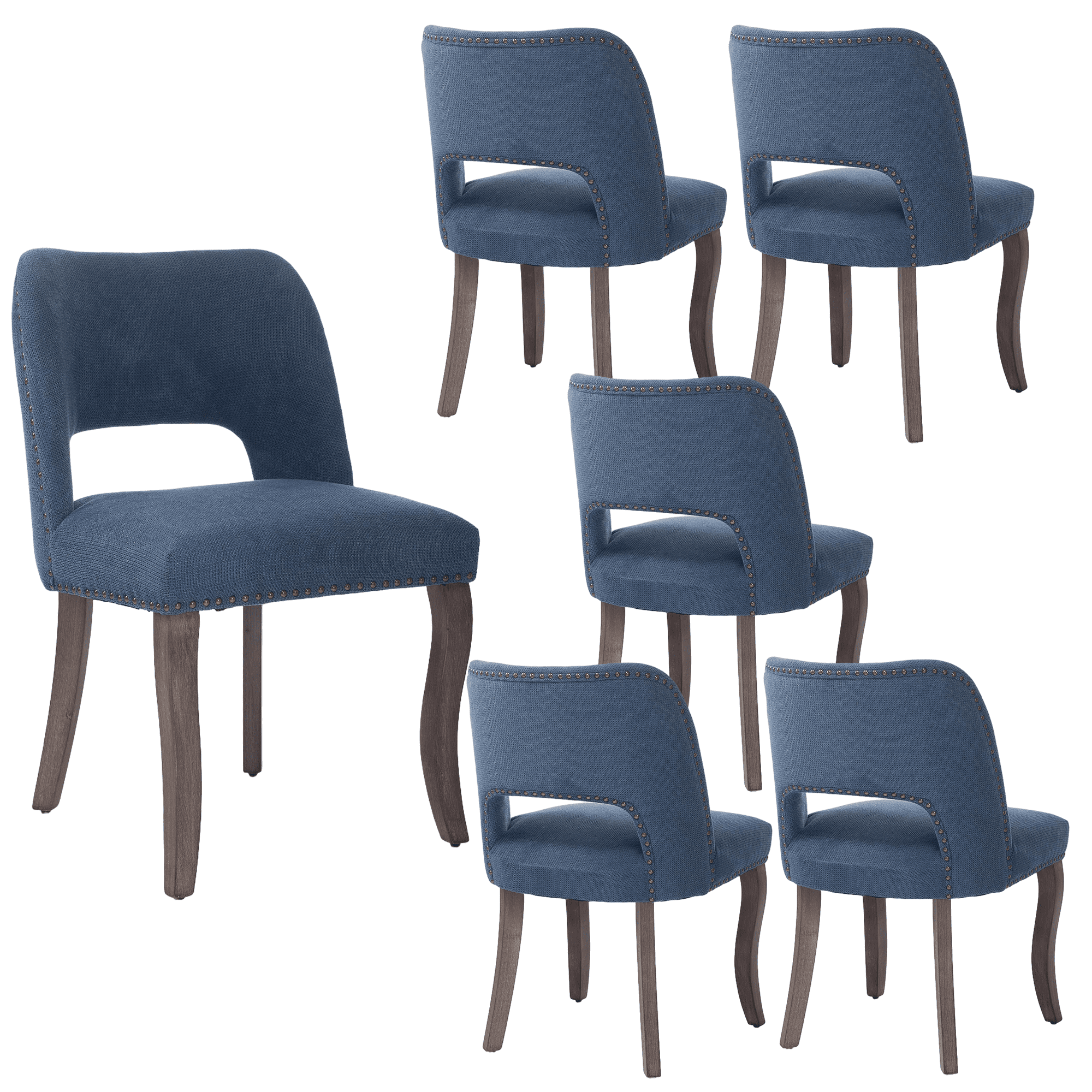 Set of 6 Wood Dining Chairs with Fabric Upholstered Back and Seat Modern Accent Side Chair w/Wood Legs for Living Room/Dining Room/Bedroom/Restaurant