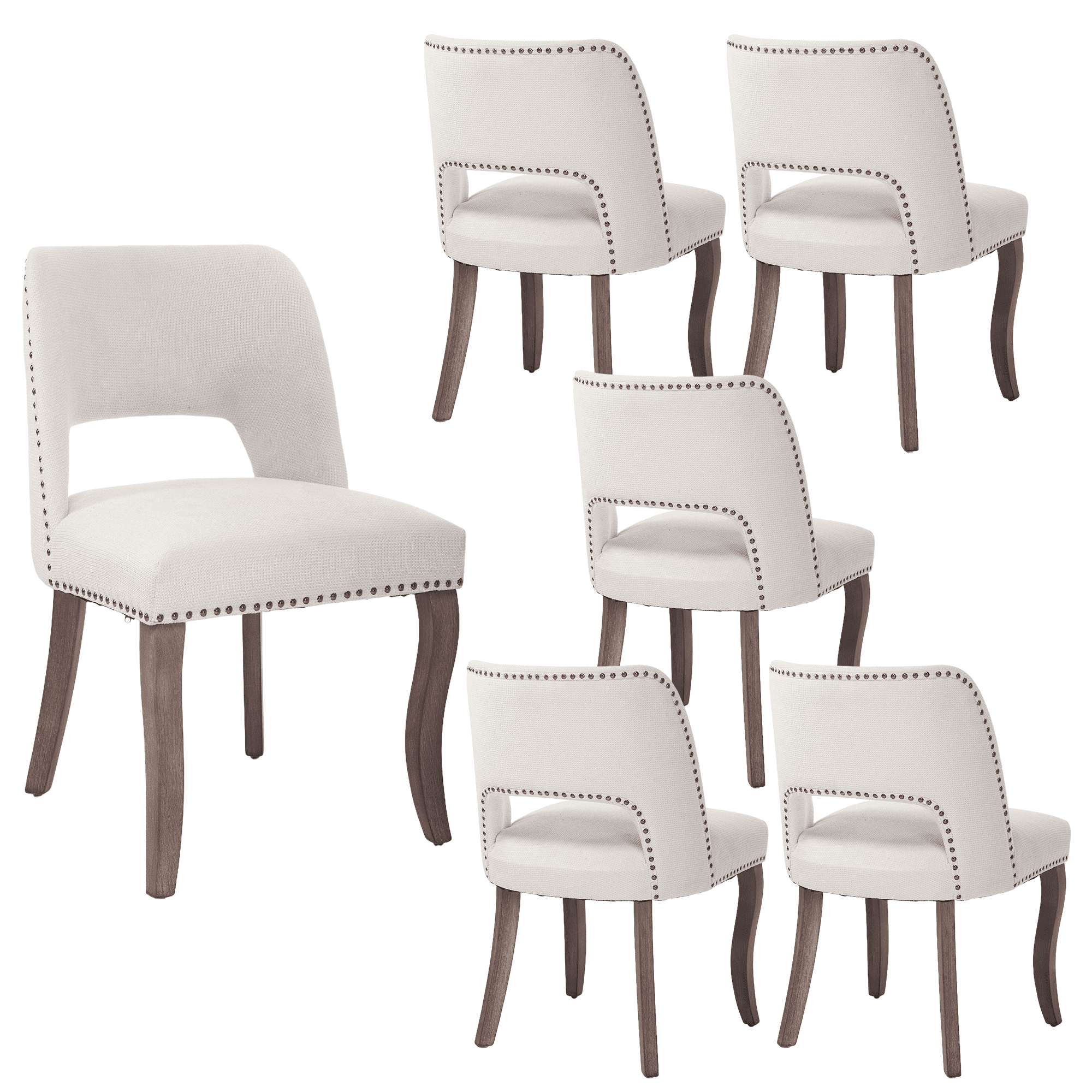 Set of 6 Wood Dining Chairs with Fabric Upholstered Back and Seat Modern Accent Side Chair w/Wood Legs for Living Room/Dining Room/Bedroom/Restaurant