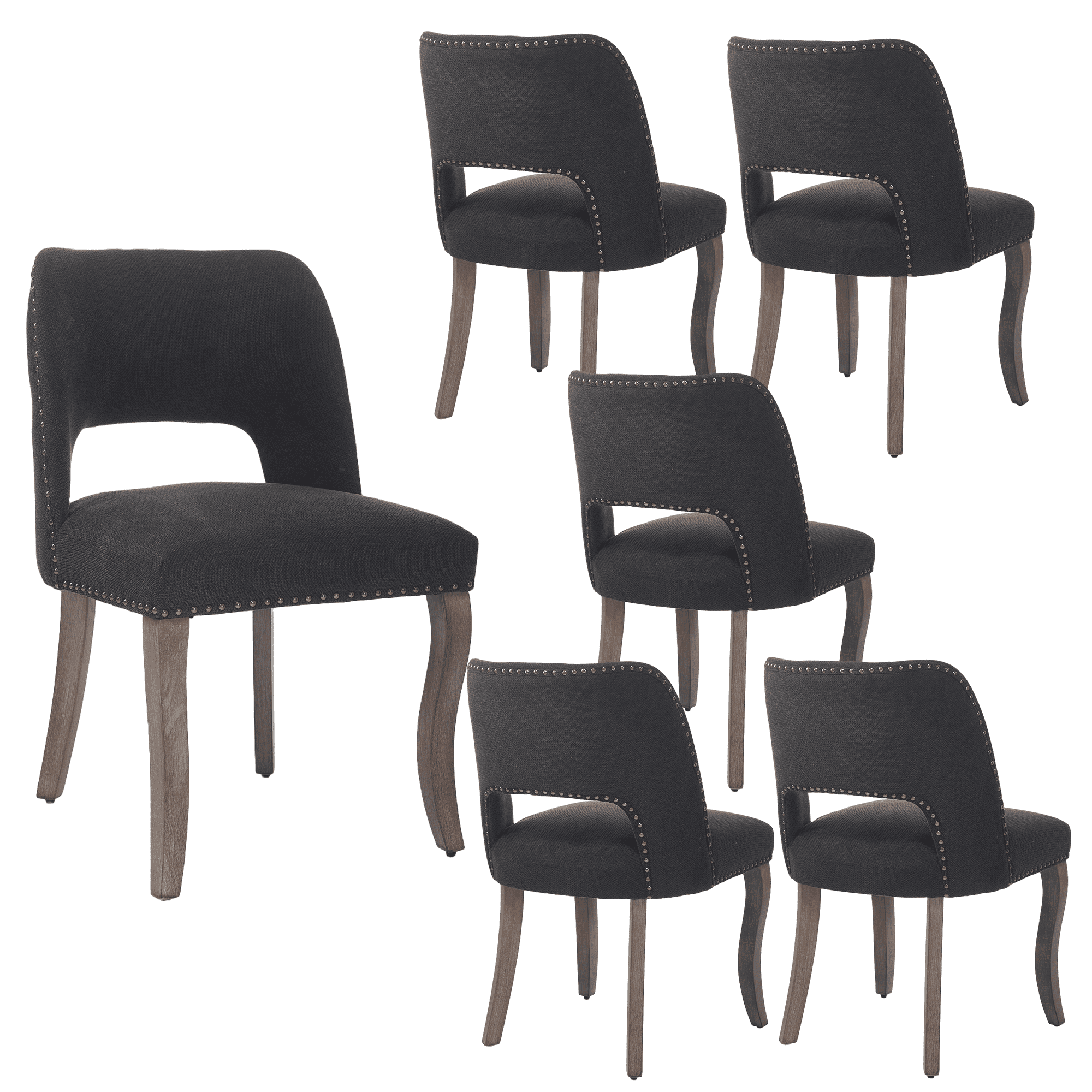 Set of 6 Wood Dining Chairs with Fabric Upholstered Back and Seat Modern Accent Side Chair w/Wood Legs for Living Room/Dining Room/Bedroom/Restaurant