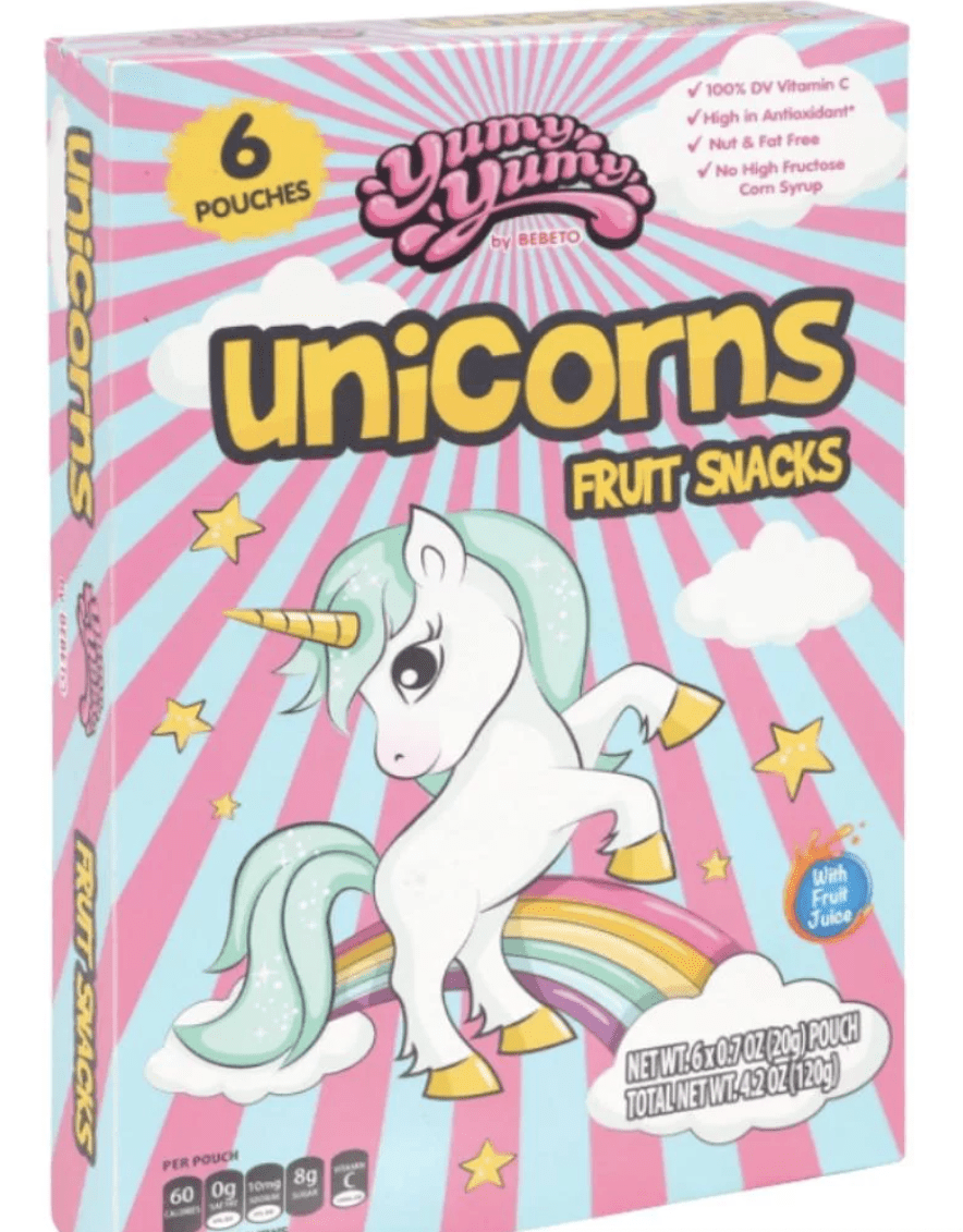 Set of 6 Yumy Yumy Unicorn Fruit Snack Pouches 6ct./Boxes