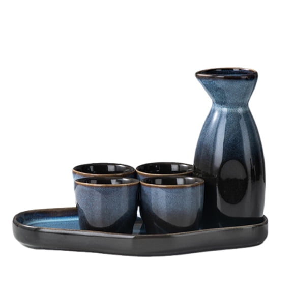Set of 6 ceramic wine sets, sake set, 4 cups, 1 tray, porcelain as a gift, serving jug and carafes, for restaurants, home