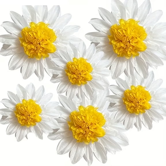 Set of 6 daisy paper flowers - white and yellow, suitable for birthdays, weddings, classroom decorations, paper ball decorations