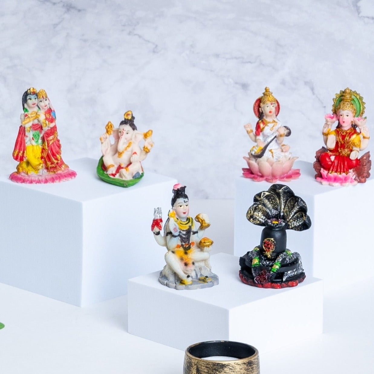 Set of 6 mini indian hindu god figurines, hindu god statues, pooja room