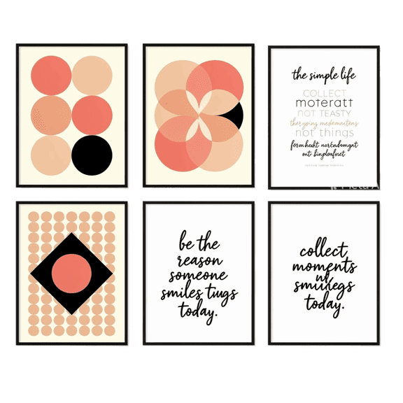Set of 6 pink and black posters. Collection of aesthetic collage boards for interior decoration. Sizes A3 and A4. without frame.