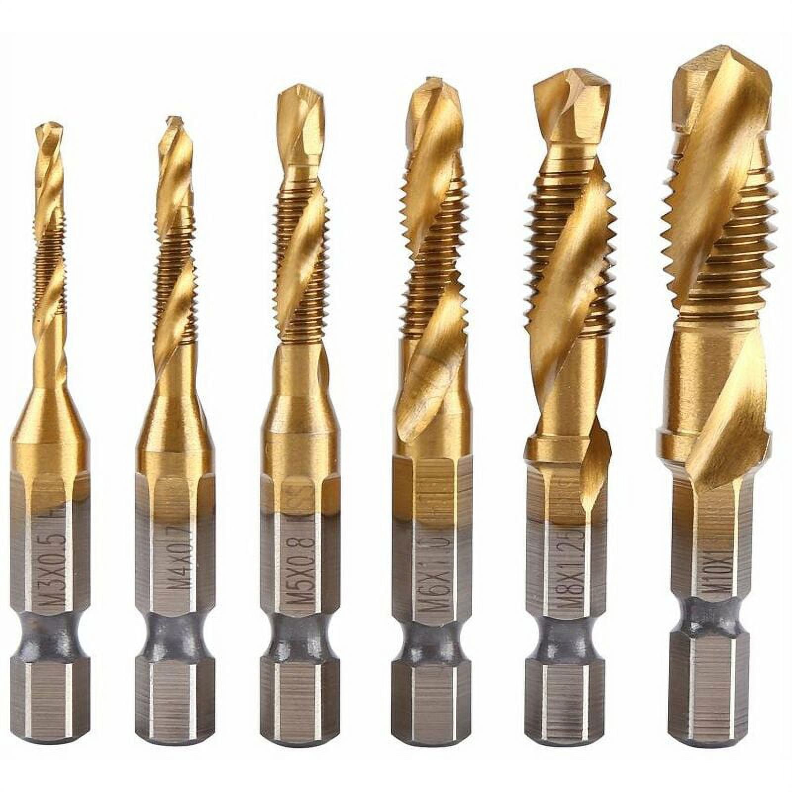 Set of 6 threaded taps, M3-M10 metric thread with HSS titanium coating ...
