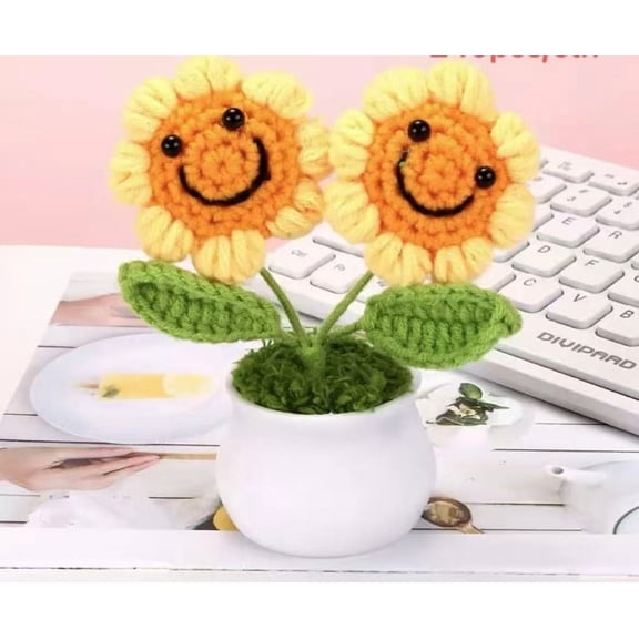 Set of 6 x Crochet sunflower Potted Flower baby shower bridal shower gifts ideas