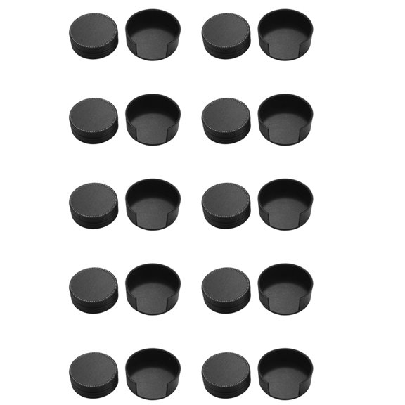 Set of 60 Leather Drink Coasters Round Cup Mat Pad for Use Black