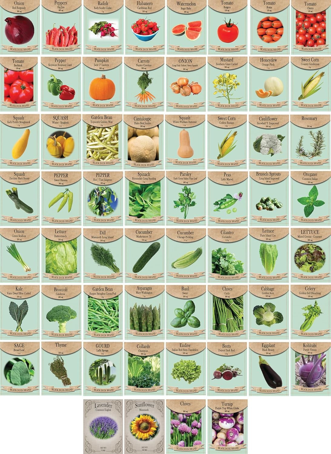 Set of 60 Premium Variety Herbs and Vegetables - Deluxe Garden Choices for Premium Gardening!