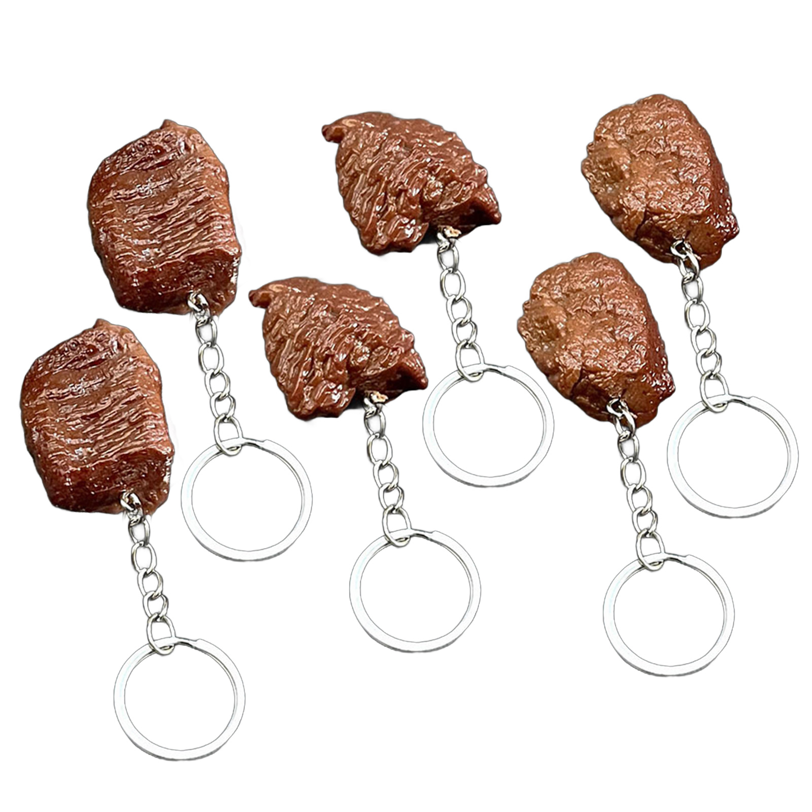 Set of 6Pcs Creative Steak Keychain Artificial Steak Keychain Keyring Accessories For Handbag Backpacks Phone Charm