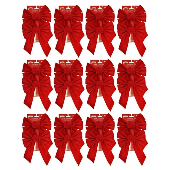 Set of 7.9" X 10" Velvet Christmas Bows - Perfect for Ornaments, Tree Filler, Decorating Banisters and More!