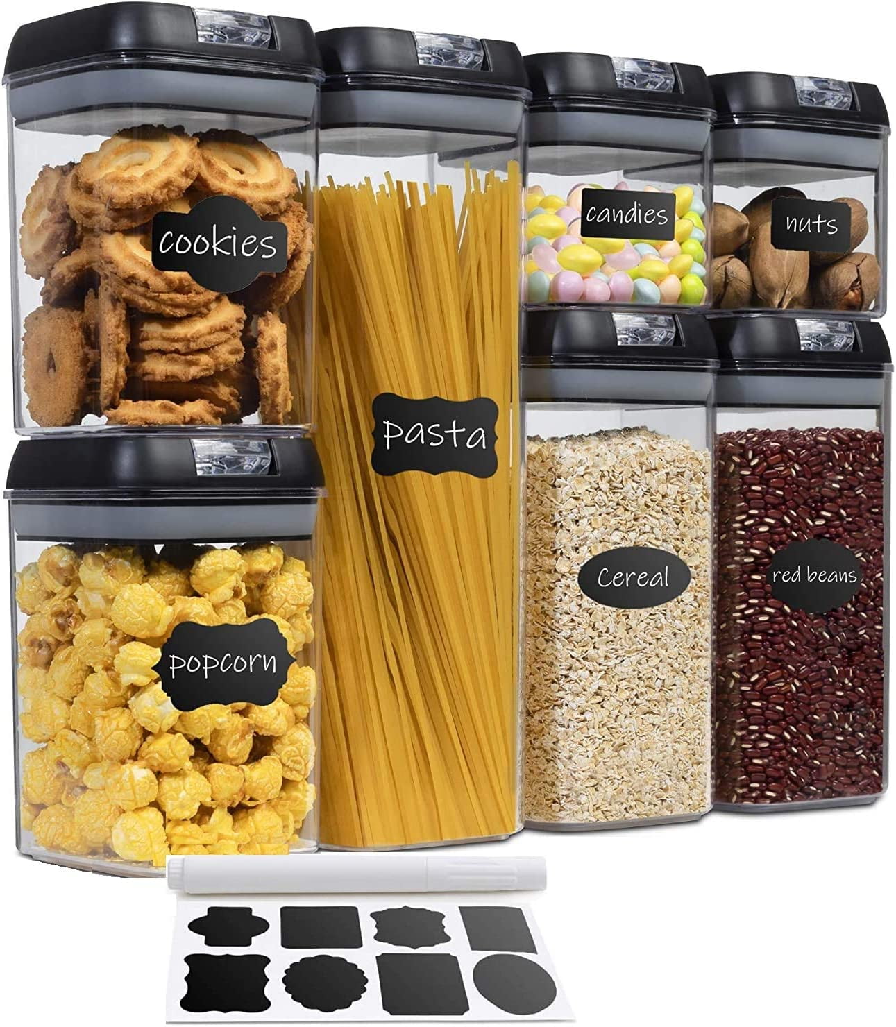 Set of 7 Airtight Food Storage Containers Pantry Organizer Bins, BPA