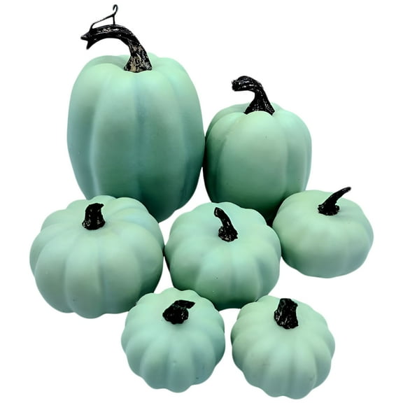 Set of 7 Artificial Blue Pumpkins – Assorted Sizes for Fall Wedding, Halloween Table Centerpiece, Mantel, and Shelf Decor