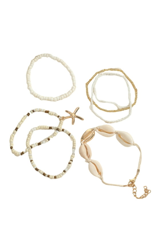 Set of 7 Delicate Beads Bracelet Comfortable Wrist Jewelry Resin and Shell Texture for Individualistic Jewelry Seekers